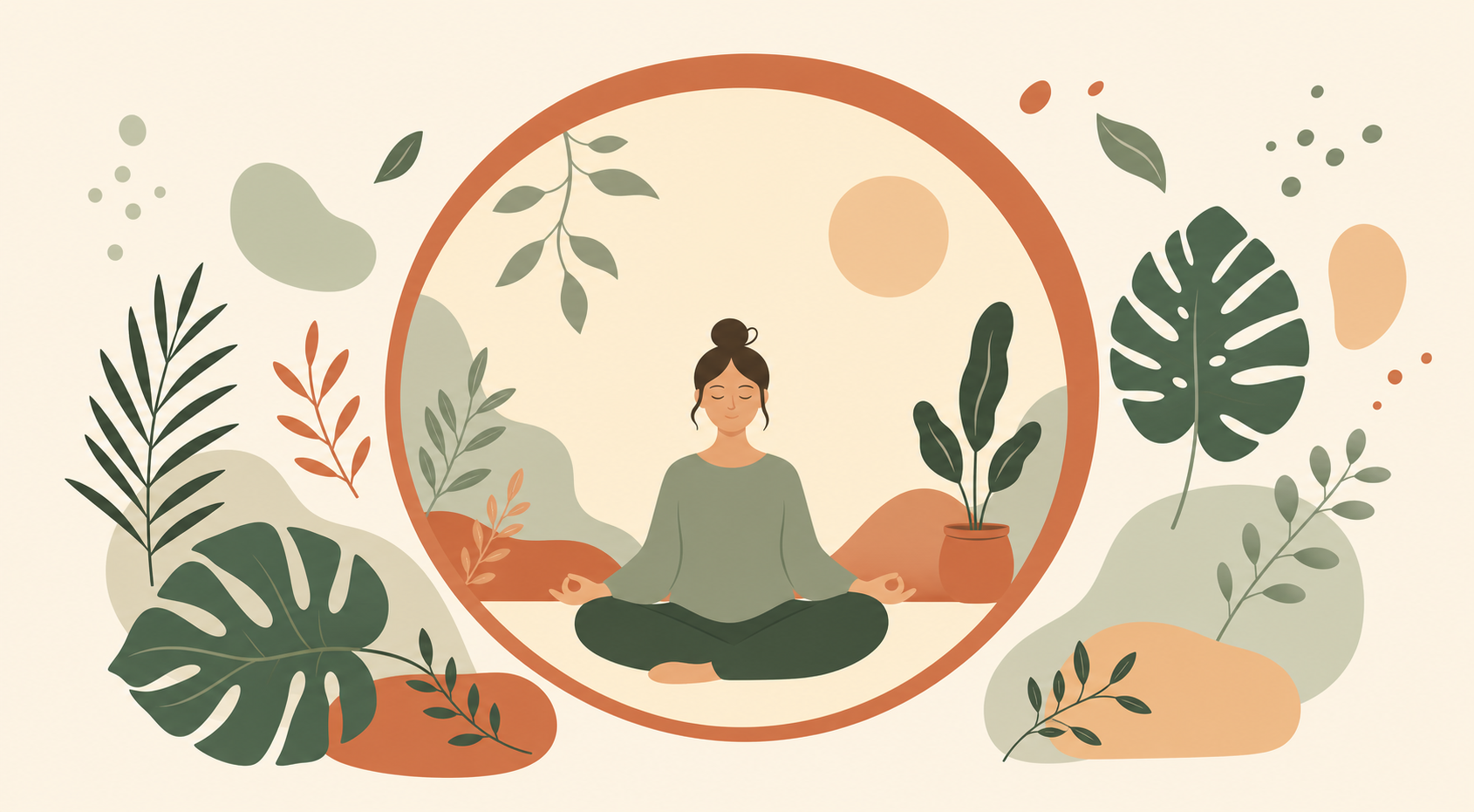 Organic illustration of a person meditating inside a portal
